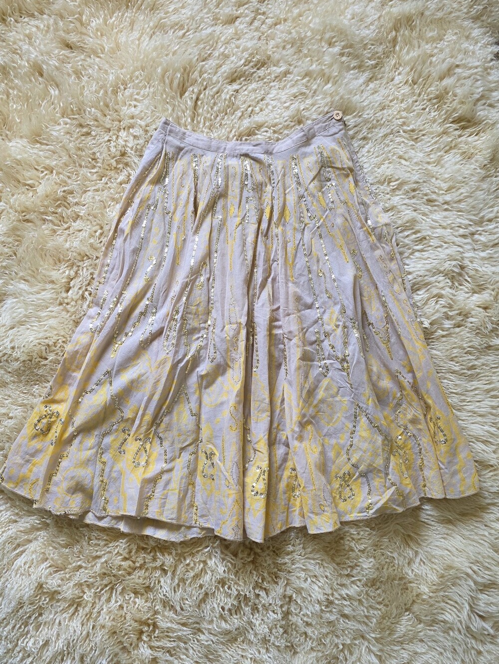 Vintage Y2K Bebe Creme And Yellow Sequin Midi Skirt